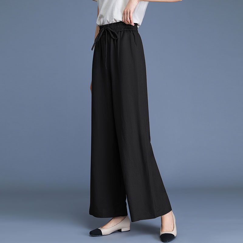 Palazzo Pant Wide - Women Black High Waist Drawstring Wide