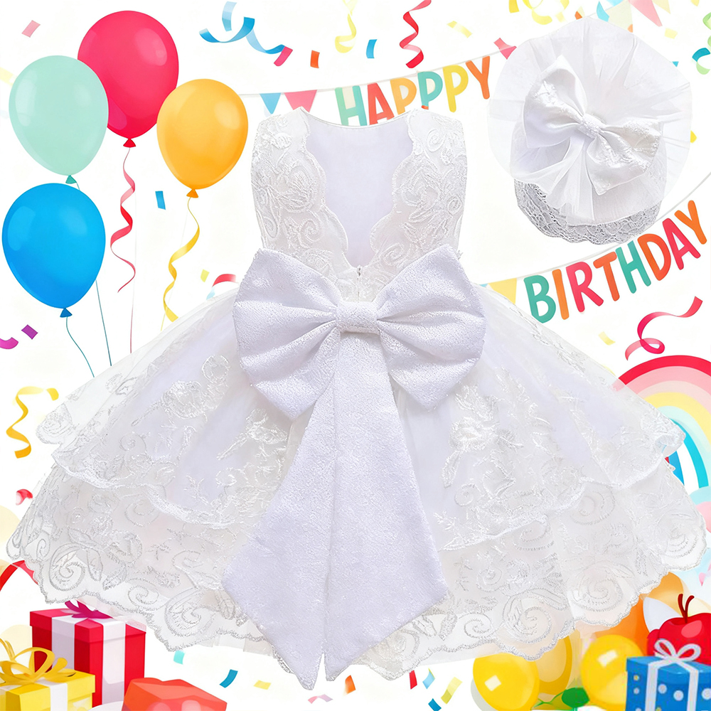 Summer Clothing Toddler - Newborn White Baptismal Costumes Backless Bowknot