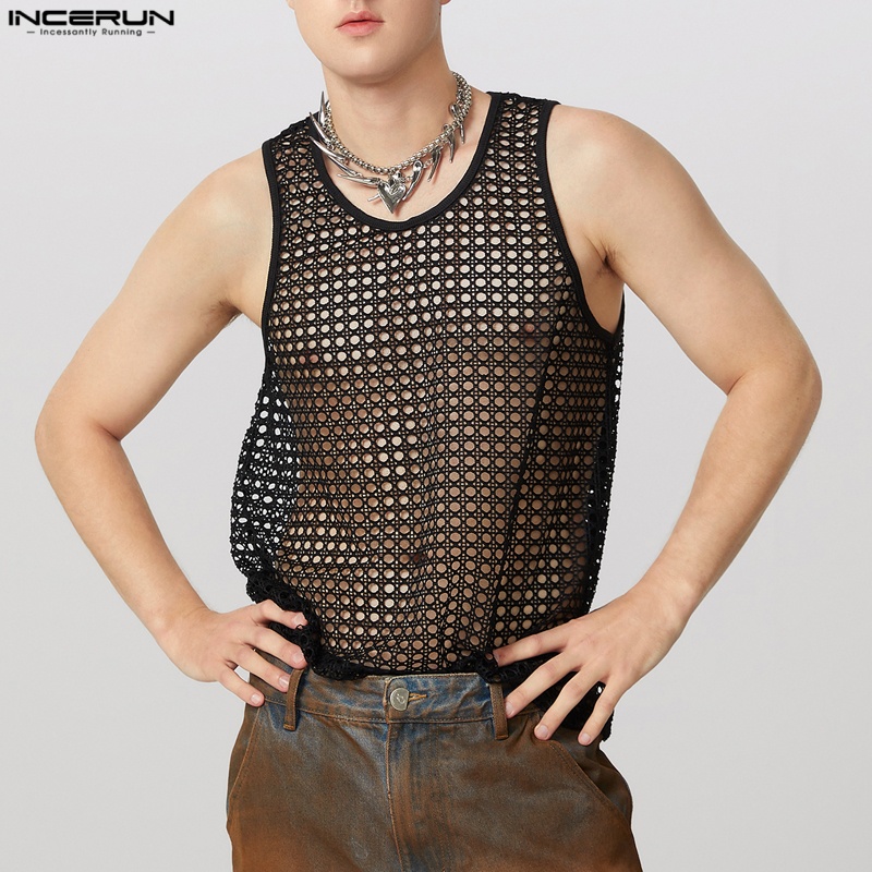 Summer Vacation Clothing Men - INCERUN Men Tank Tops Mesh Transparent