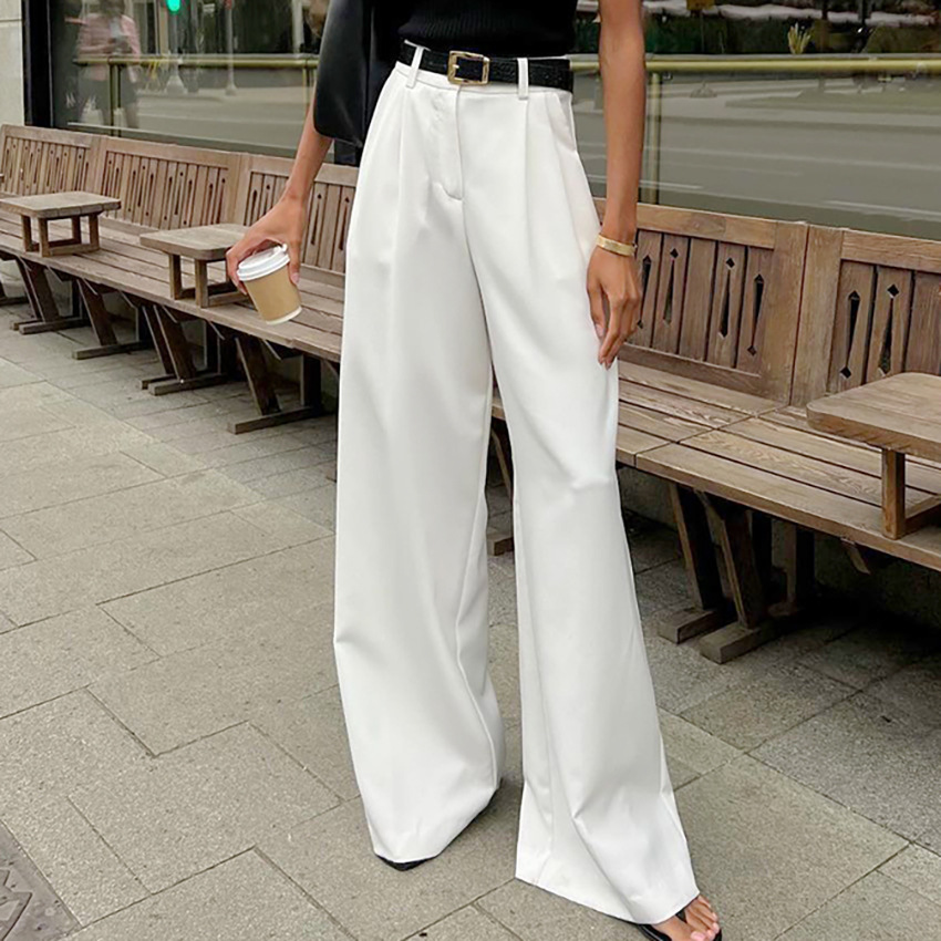 Palazzo Pant Wide - Women's White Palazzo Pants, White High-rise