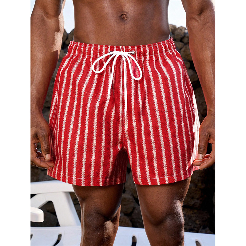 Summer Vacation Clothing Men - Thin Vertical Stripes Print Beach Short