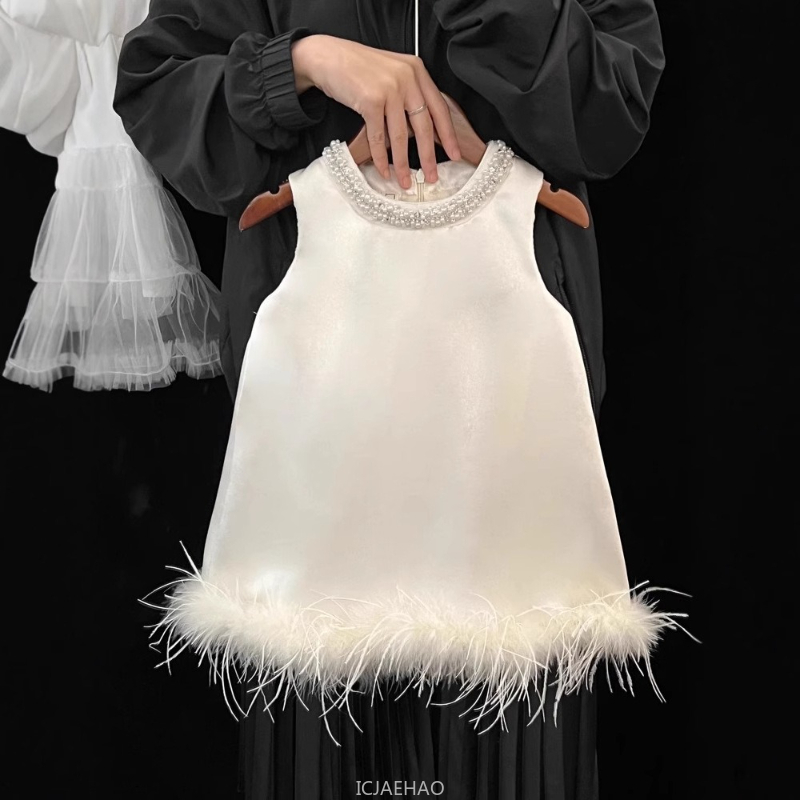 Summer Clothing Toddler - 2025 New Girls Satin Feather Princess