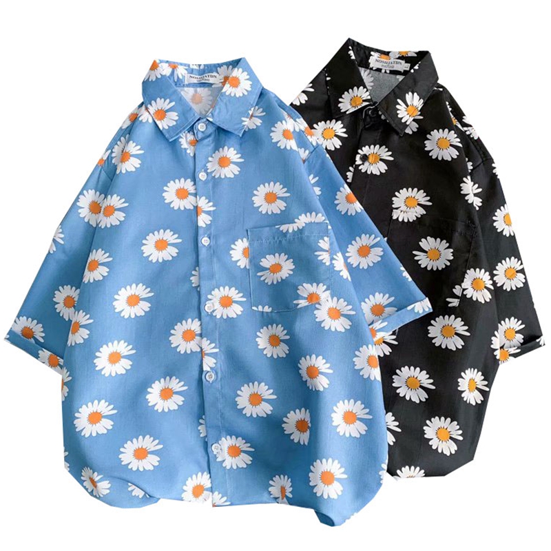 Summer Clothing Resort - Daisy Print Hawaiian Beach Shirt Men's