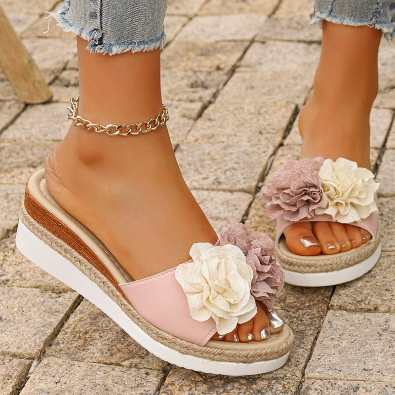 Women's Pink Flower Decor Plat - Espadrille Sandal Women 리뷰 및 가격