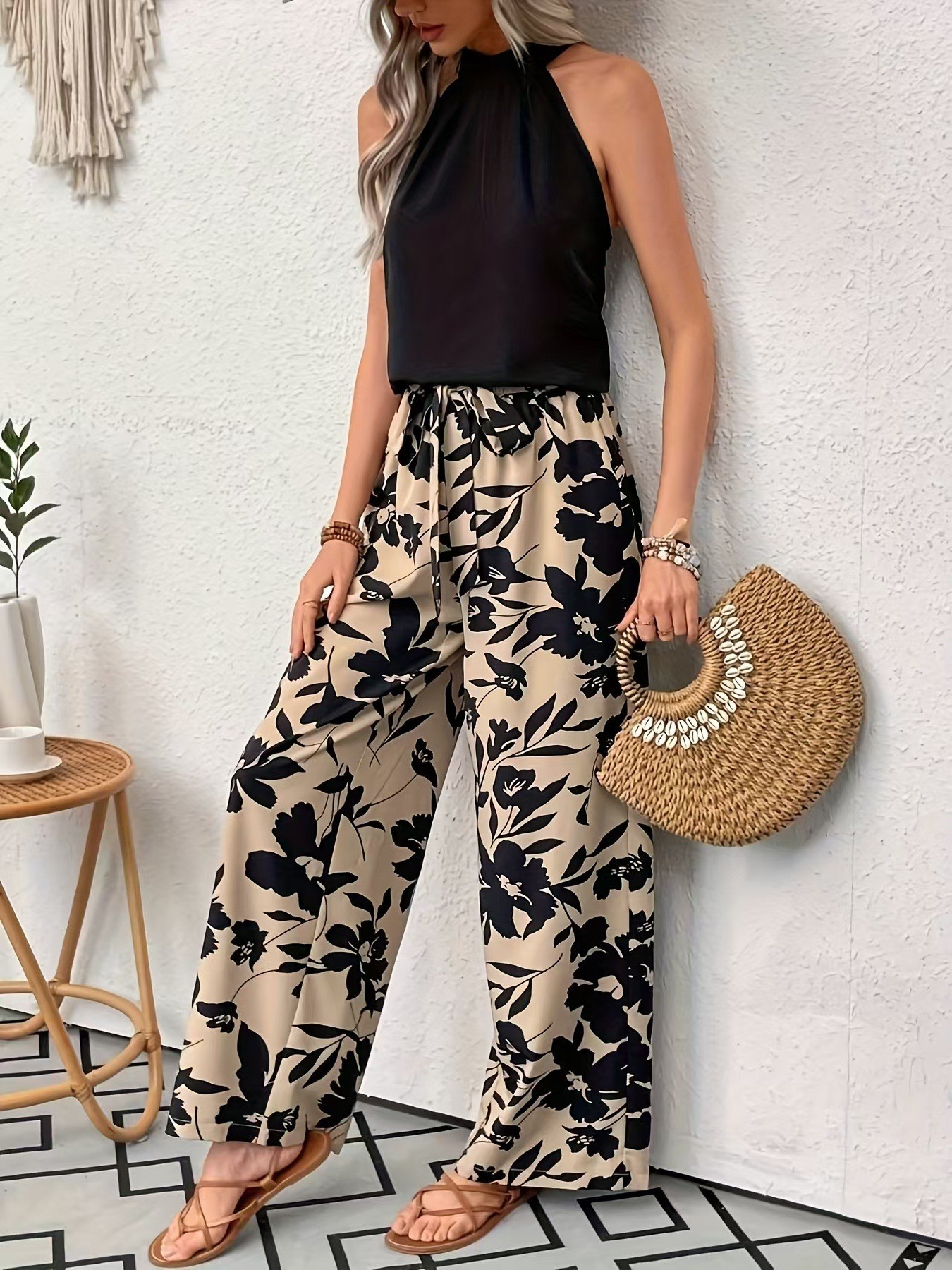 Women Big Floral Print Wide Le - Palazzo Pant Wide 리뷰 및 가격