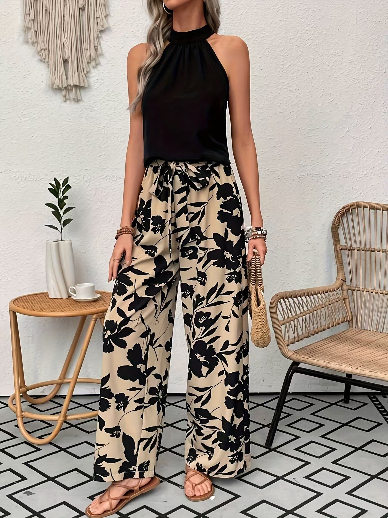 Women Big Floral Print Wide Le - Palazzo Pant Wide 리뷰 및 가격