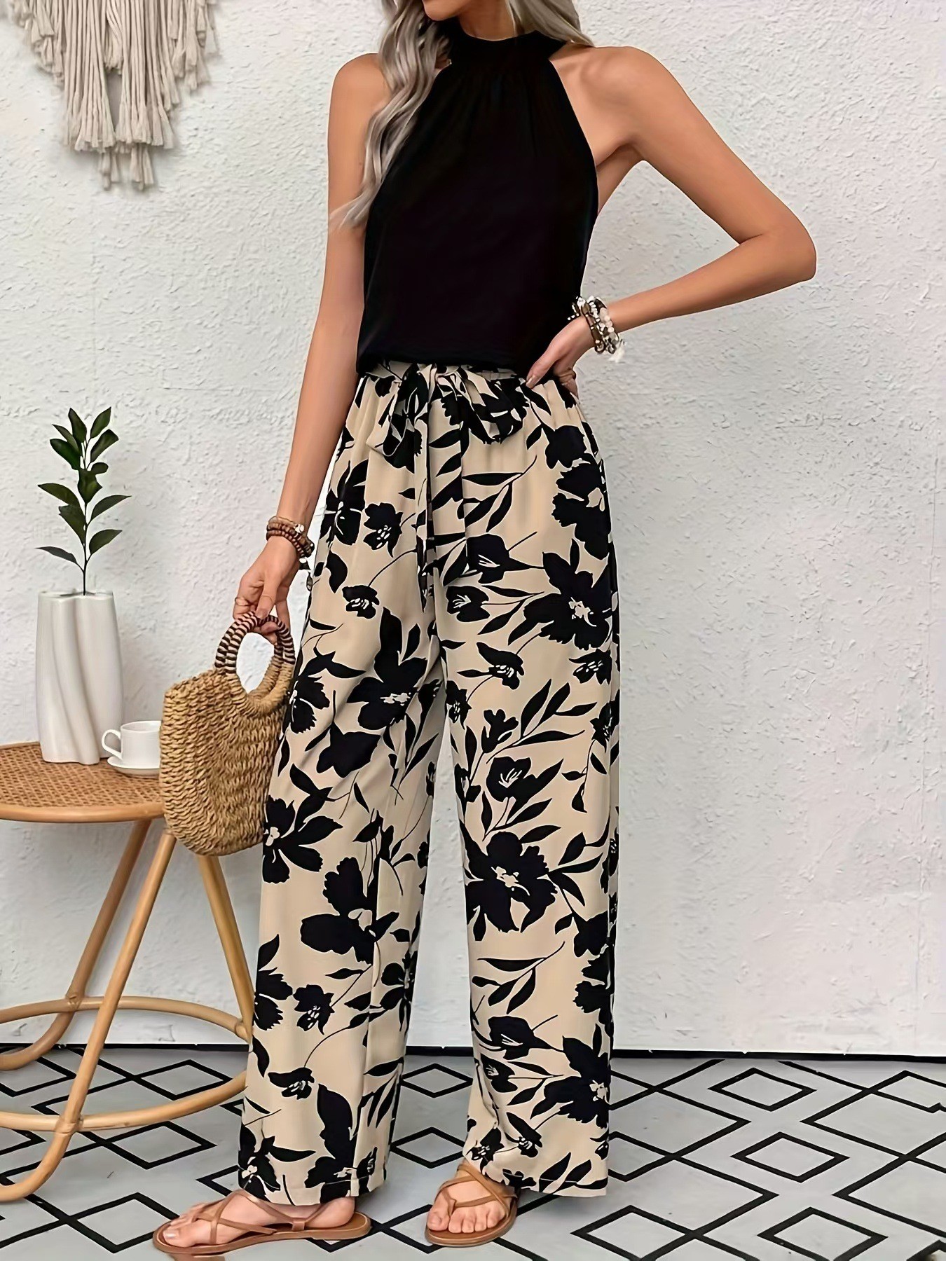 Women Big Floral Print Wide Le - Palazzo Pant Wide 리뷰 및 가격