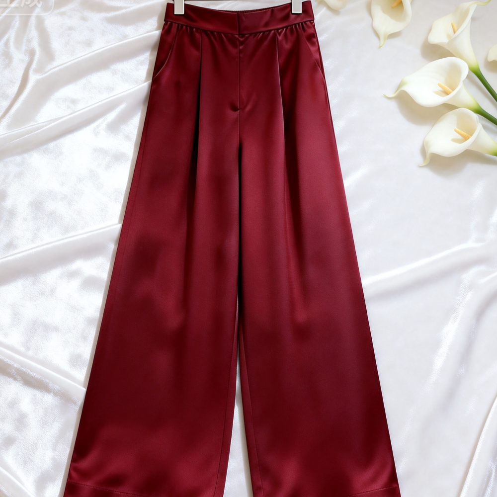 2026 Women's Wine Red Satin Wi - Palazzo Pant Wide 리뷰 및 가격