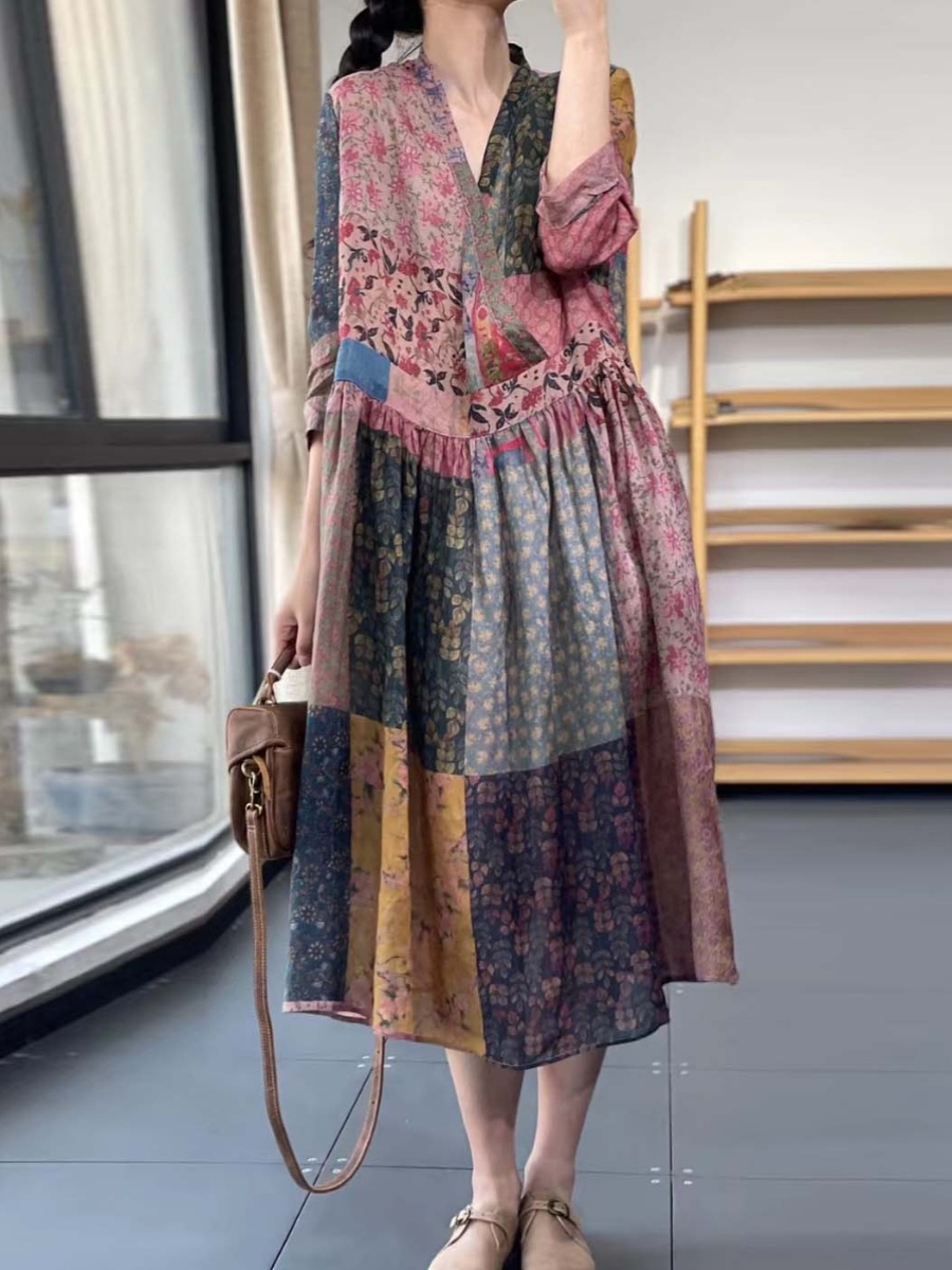 Elegant Loose V-Neck Printed E - Summer Line Clothing Brand 리뷰 및 가격