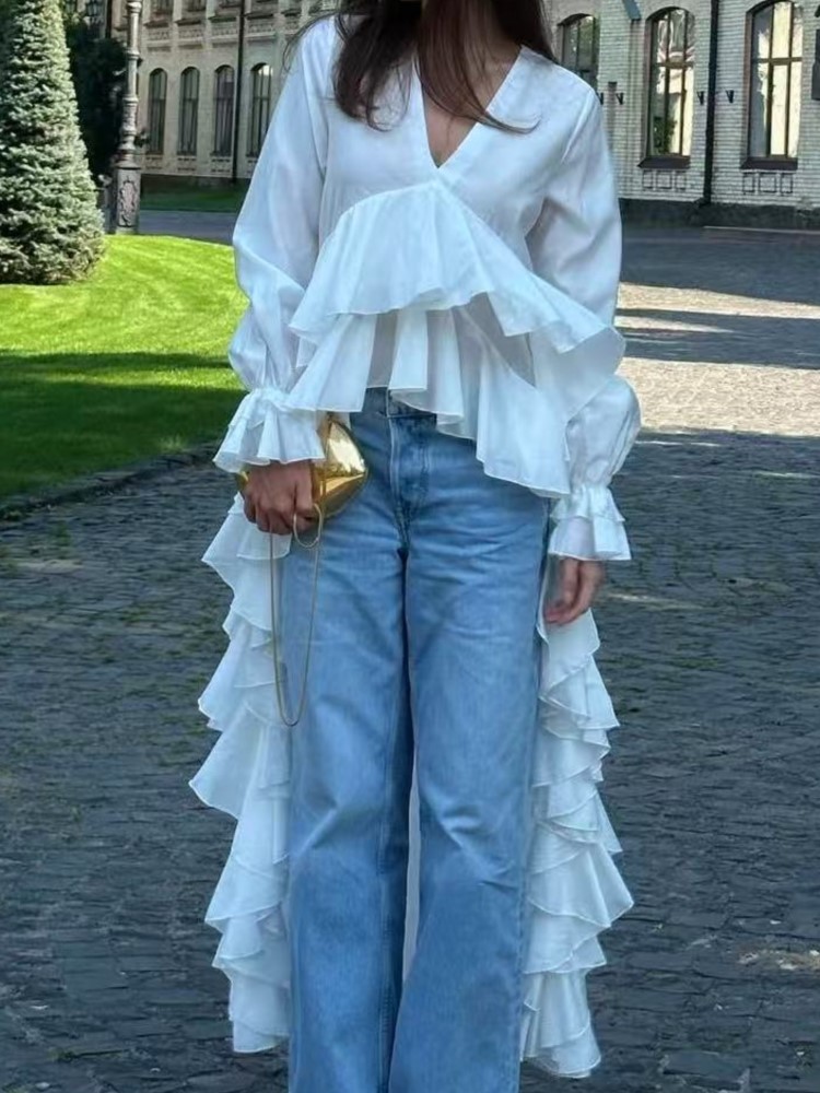 Fashion Ruffles Long Shirt Top - Summer Holiday Clothing Women 리뷰 및 가격