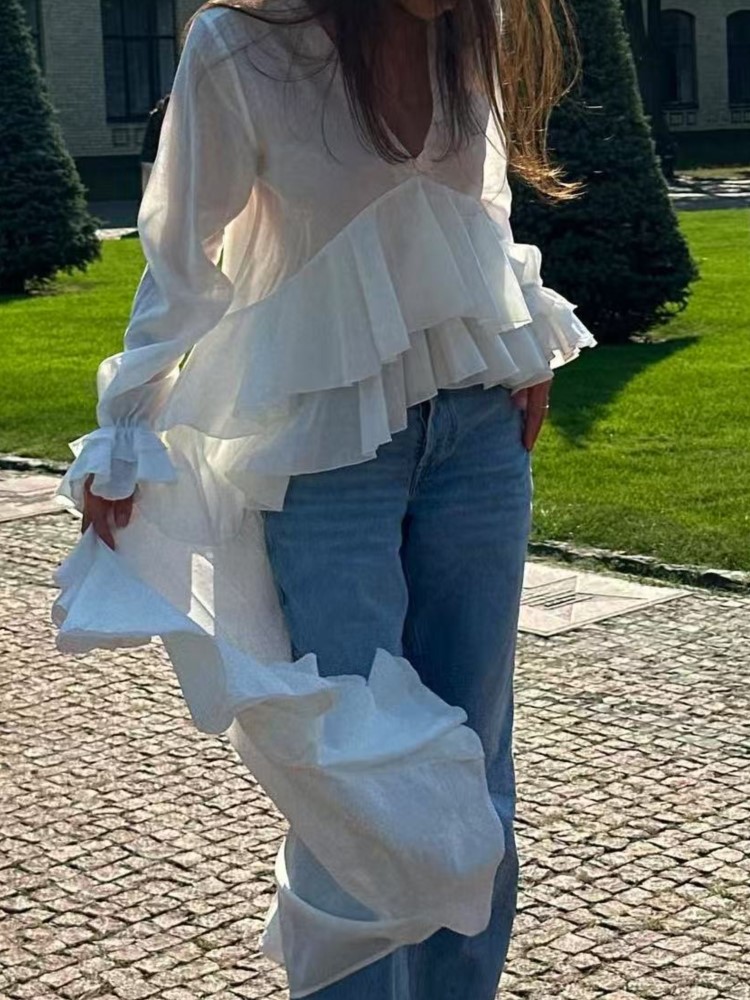 Fashion Ruffles Long Shirt Top - Summer Holiday Clothing Women 리뷰 및 가격