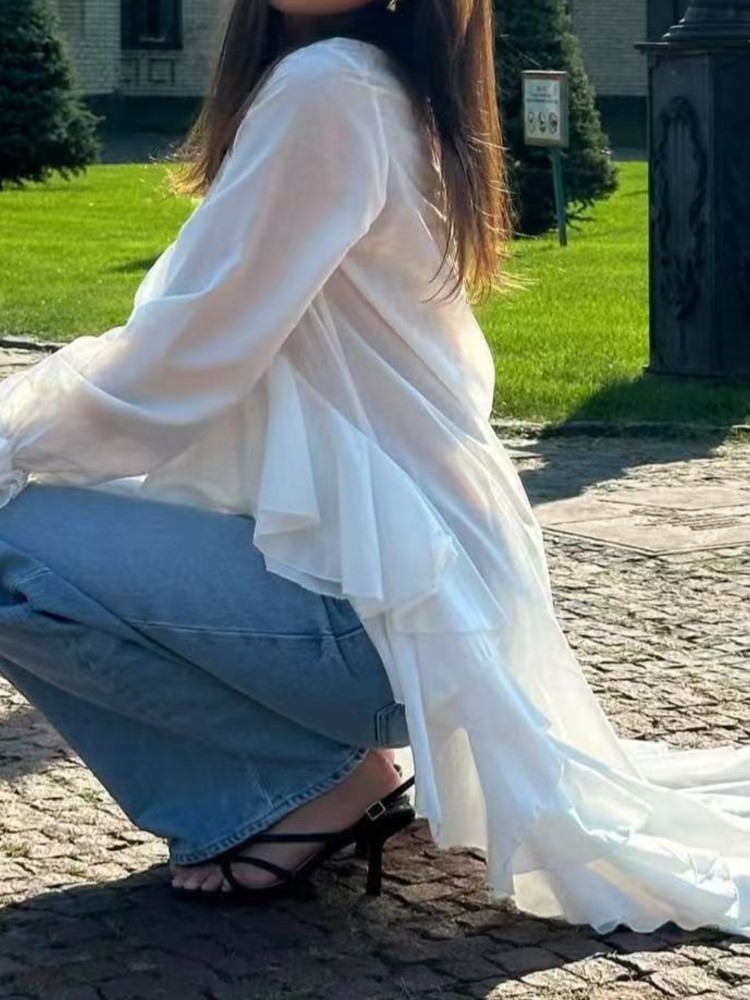 Fashion Ruffles Long Shirt Top - Summer Holiday Clothing Women 리뷰 및 가격