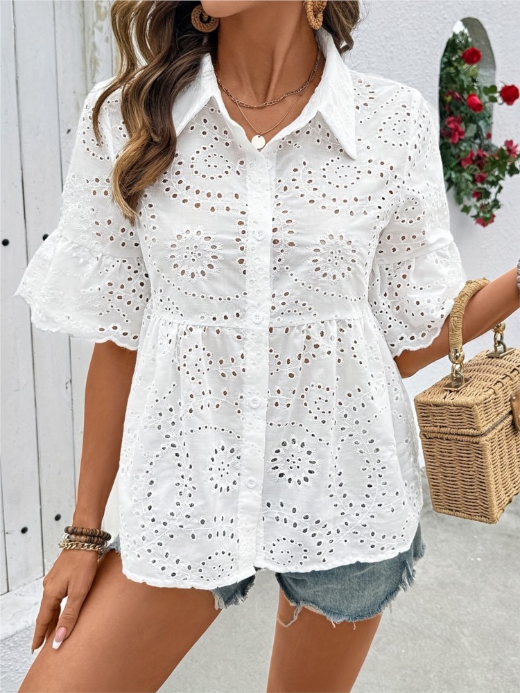 White Lace Hook Flower Hollow  - Summer Holiday Clothing Women 리뷰 및 가격