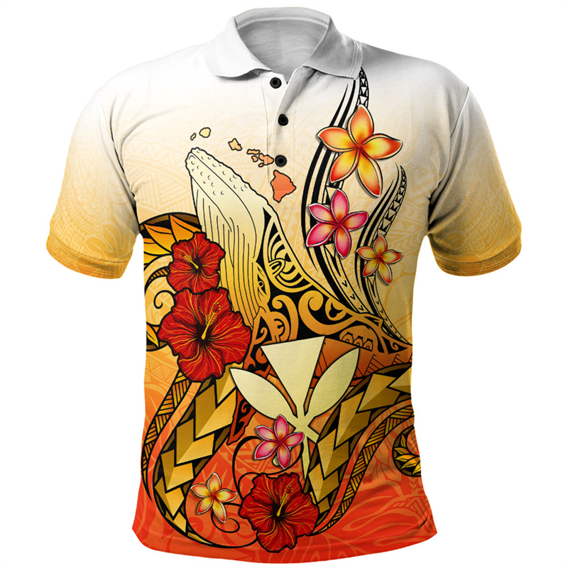 Hawaiian Whales Pattern Polo S - Summer Vacation Clothing Men 리뷰 및 가격