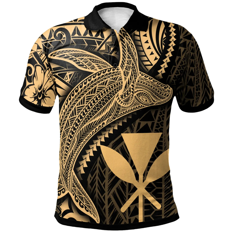 Hawaiian Whales Pattern Polo S - Summer Vacation Clothing Men 리뷰 및 가격