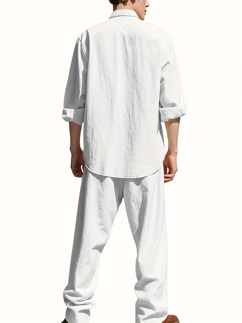 Men's White Linen Suit Set Lon - Summer Clothing Long Sleeve 리뷰 및 가격