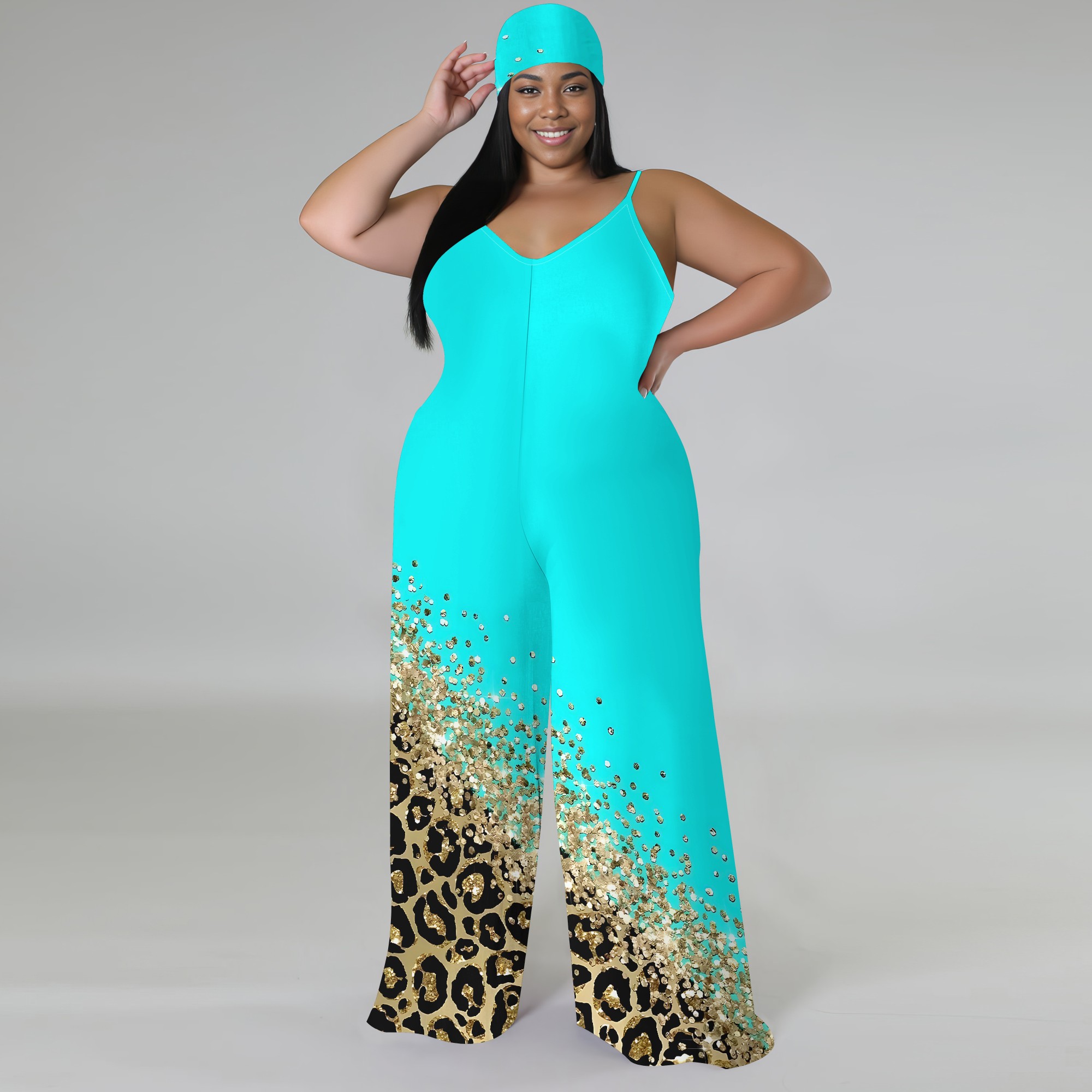 Plus Size Printed Jumpsuit - S - Palazzo Pant Wide 리뷰 및 가격