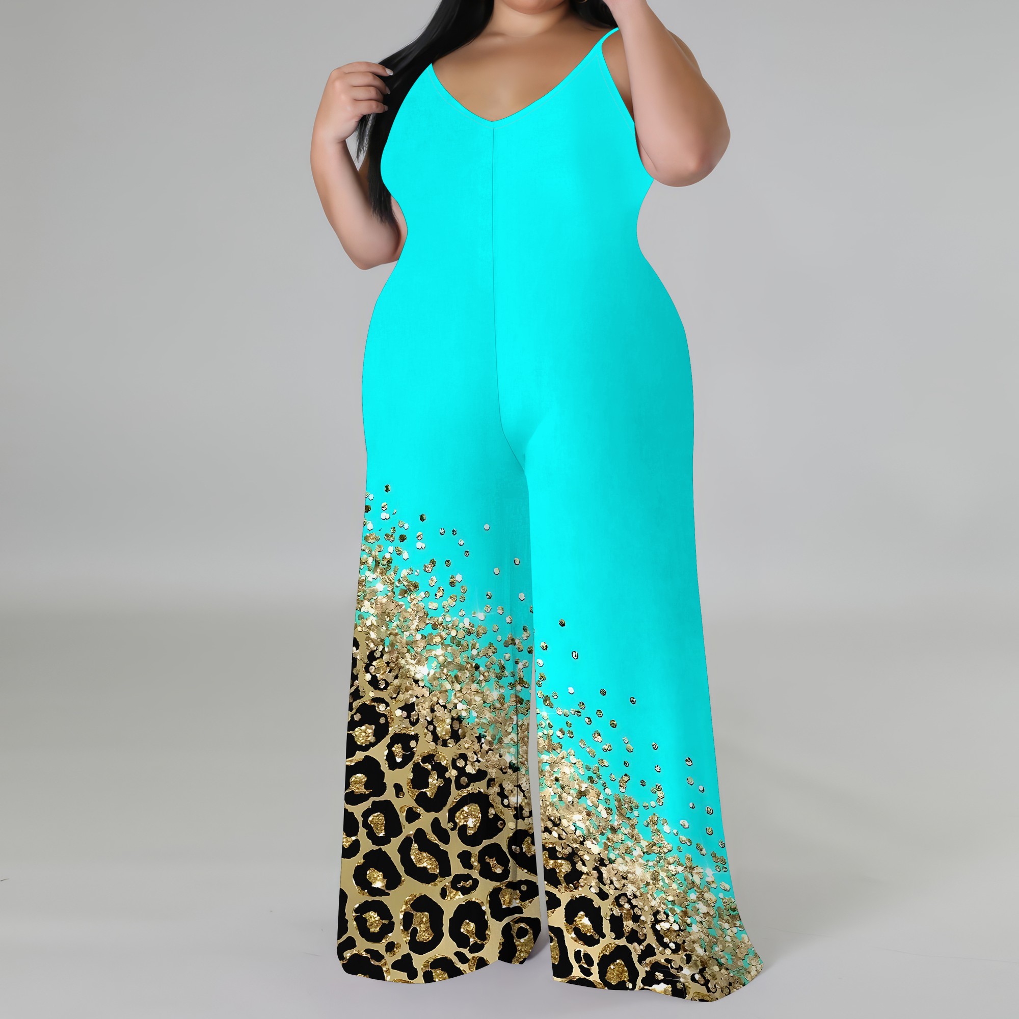 Plus Size Printed Jumpsuit - S - Palazzo Pant Wide 리뷰 및 가격