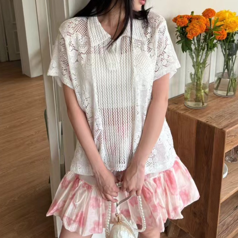 Retro  Collar Lace Shirt Women - Summer Clothing Online 리뷰 및 가격