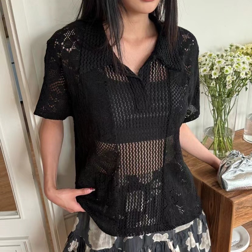 Retro  Collar Lace Shirt Women - Summer Clothing Online 리뷰 및 가격