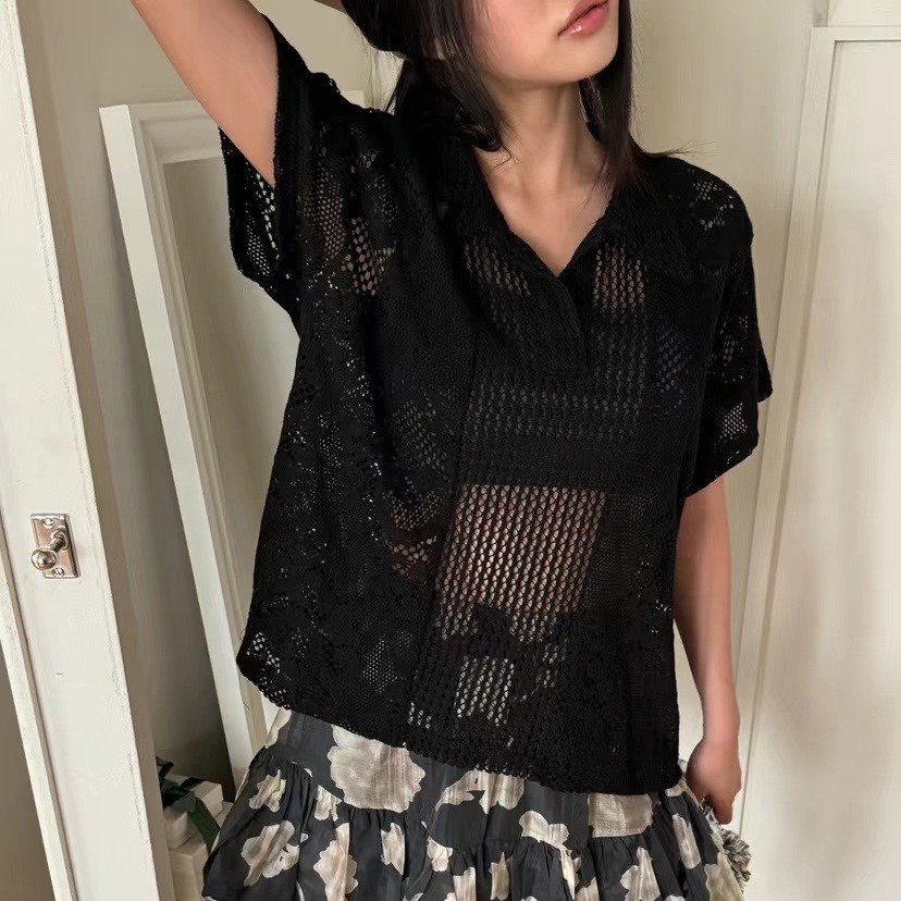 Retro  Collar Lace Shirt Women - Summer Clothing Online 리뷰 및 가격