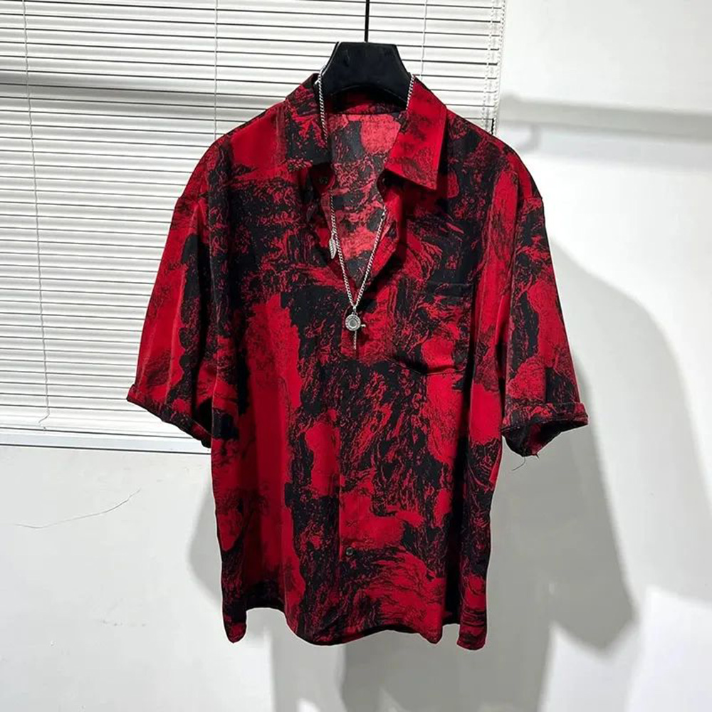 Mens Shirt Irregular Red Lands - Summer Vacation Clothing Men 리뷰 및 가격