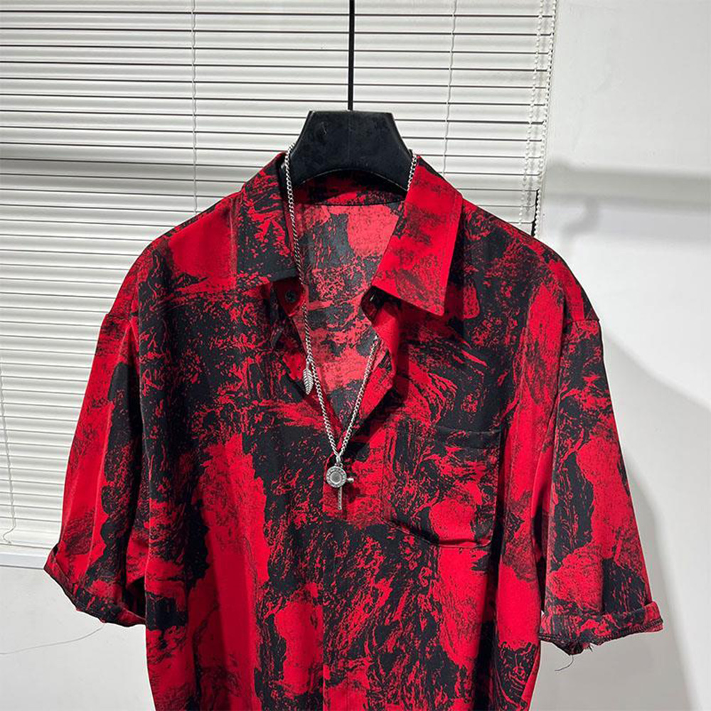 Mens Shirt Irregular Red Lands - Summer Vacation Clothing Men 리뷰 및 가격