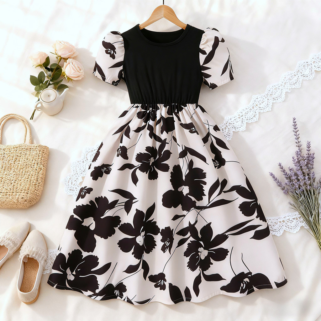 New Children Black Floral Dres - Summer Clothing For Teen Girls 리뷰 및 가격