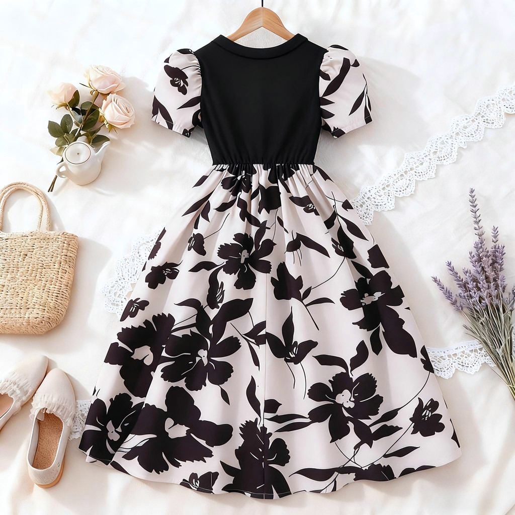 New Children Black Floral Dres - Summer Clothing For Teen Girls 리뷰 및 가격